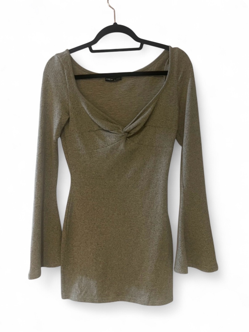 Twist Front Long Sleeve Mini Dress with Bell Sleeves